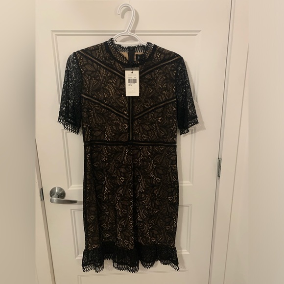 NWT Bardot Theodora Lace Dress In Black and tan - Picture 2 of 6